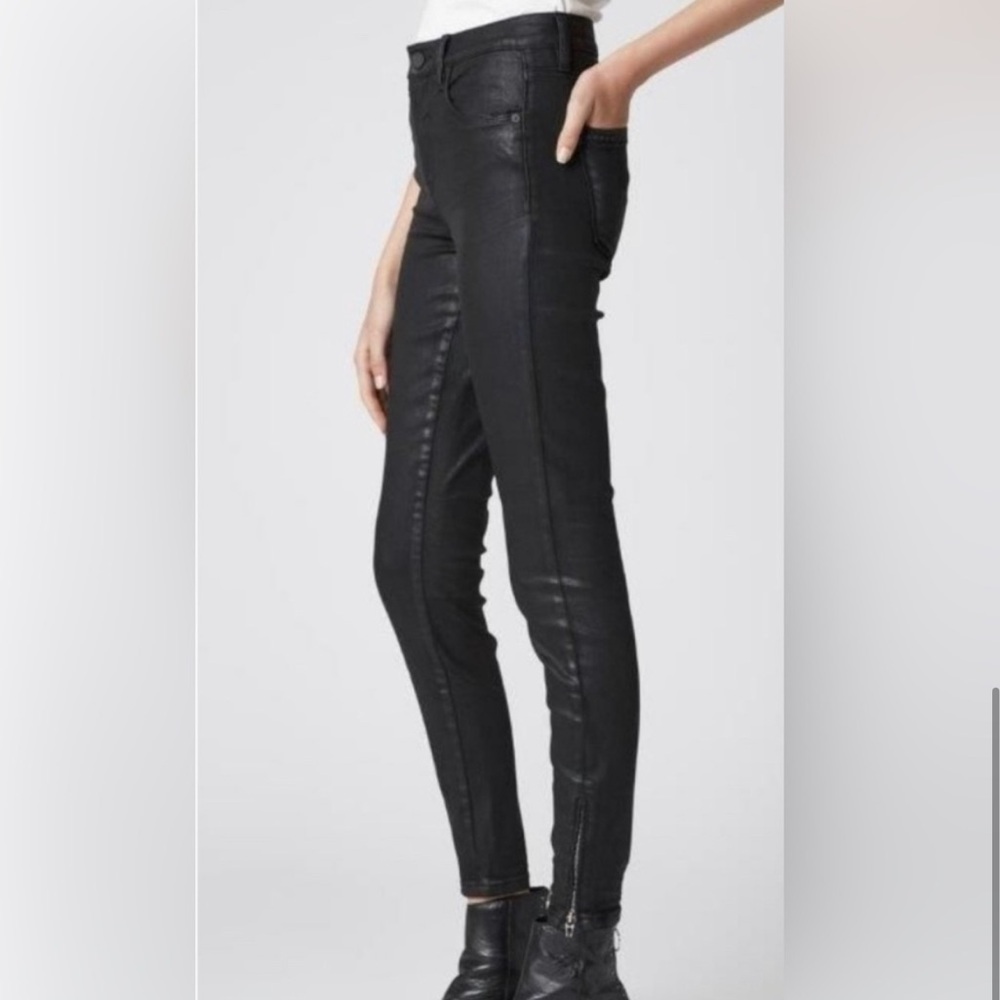 BLANK NYC The Bond Coated Denim Faux Leather Pant Womens Size 25 Ankle Zip